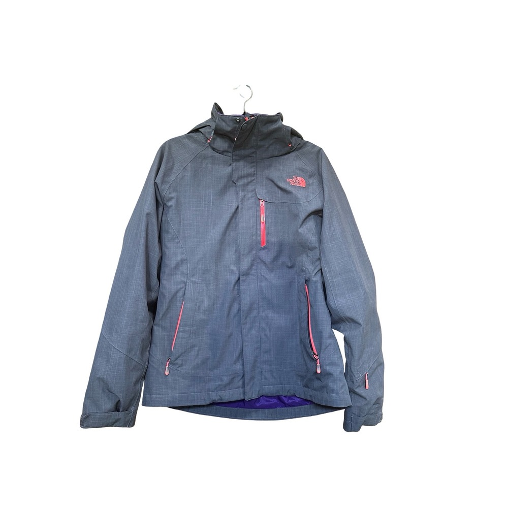 The North Face Womens Gray Pink Hooded Shell Jacket Medium Full Zip A7CP F14 - Picture 2 of 16
